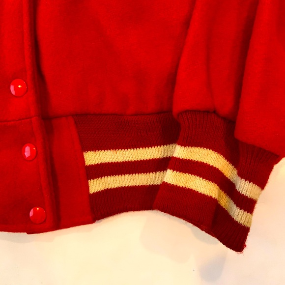 Vintage 1967 High School Red Varsity Wool Letter Jacket Snap Down Women’s Medium - Picture 4 of 12